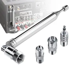 Uk-fm-04 Ancable Fm Radio Antenna Indoor Telescopic With Adapter Silver Uk-fm-04 Ancable Fm Radio Antenna Indoor Telescopic With Adapter Silver