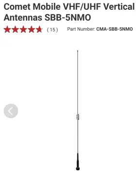 Sbb-5nmo Comet Mobile Vhf/uhf Vertical Antennas With Mount Sbb-5nmo Comet Mobile Vhf/uhf Vertical Antennas With Mount