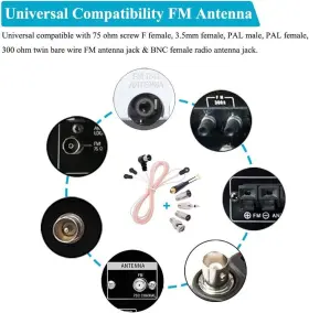 Us-ant-13 Fancasee Universal Fm Antenna Dipole 75 Ohm F Male Push On Plug Coax Gold #2