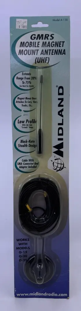 Midland Radio A-130 Gmrs Mobile Magnet Mount Antenna Uhf Model For G-15 G-30