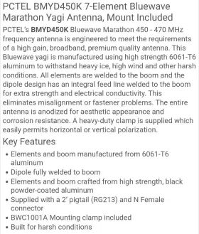 Bmyd450k Pctel Bluewave Marathon Yagi Antenna 7 Element 450-470 Mhz Sealed/new #bmyd450k #2