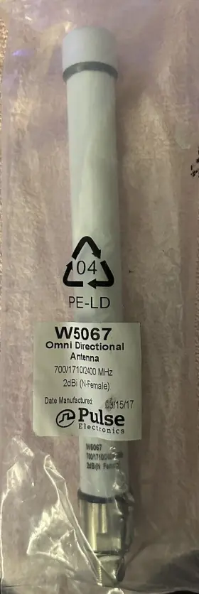 W5067 Pulse Electronics Omni Directional Antenna 700/1710/2400 Mhz 2dbi N-f 10in