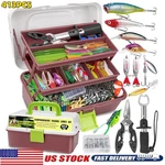 Fishing Tackle Box Lures Kit Contains Pliers Crankbait Hooks Accessories. Fixed Price $39.99.